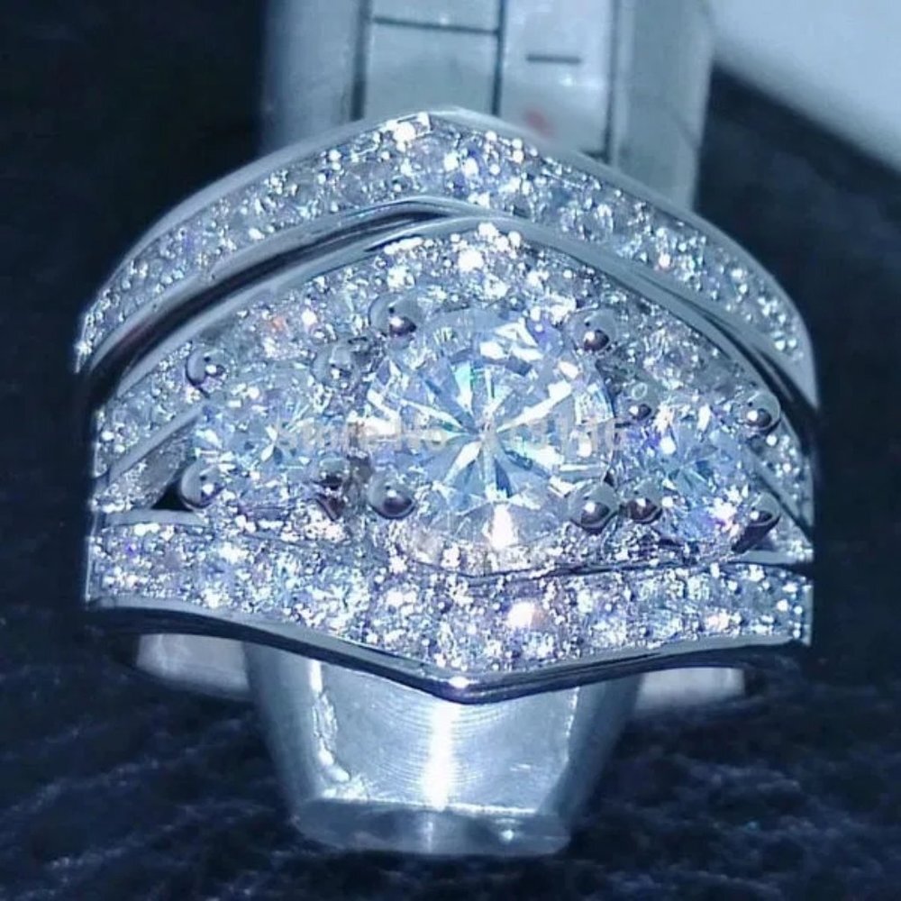 🎀2pcs 925 Sterling Silver Plated Retro Carved  Fashion RingSet, UNVN12133
